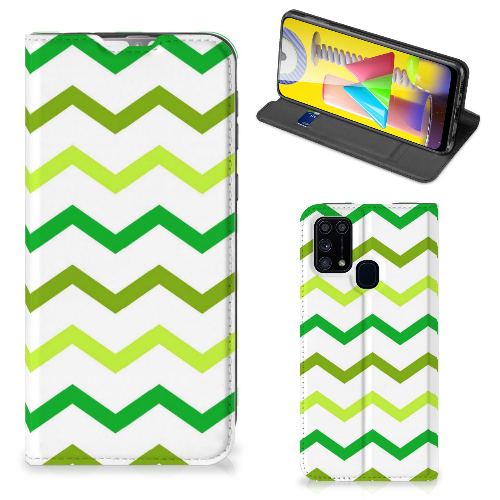 Samsung Galaxy M31 Hoesje met Magneet Zigzag Groen - B2C Telecom