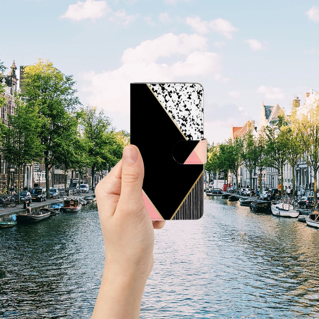 Samsung Galaxy J7 2016 Book Case Zwart Roze Vormen