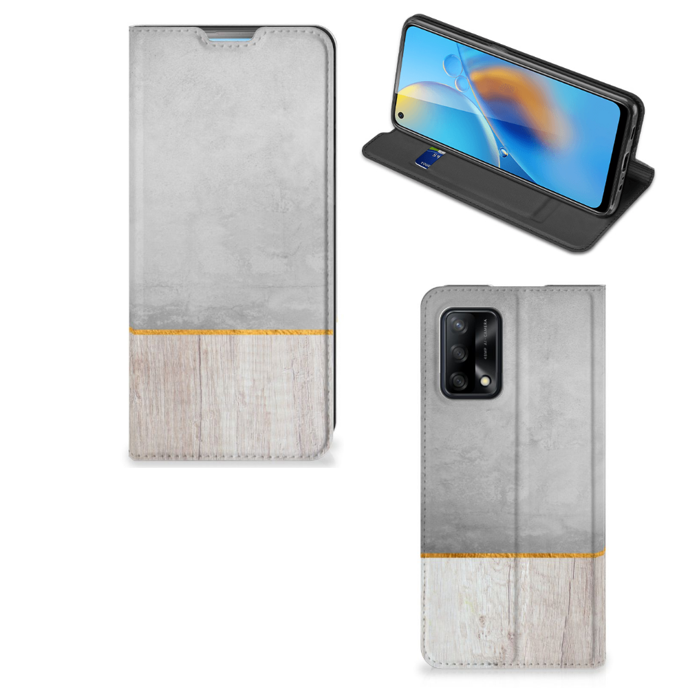 OPPO A74 4G Book Wallet Case Wood Concrete - B2C Telecom