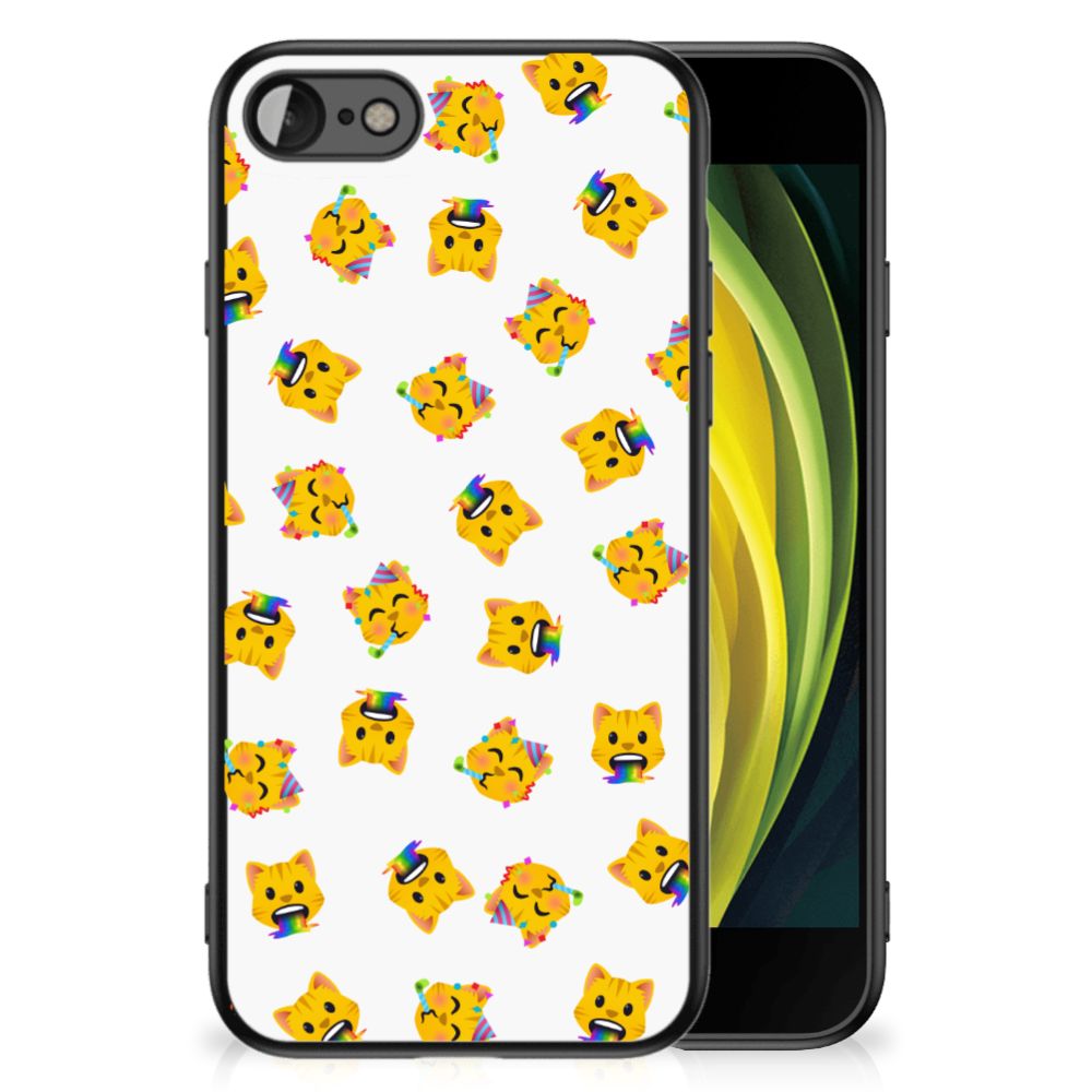Back Case voor iPhone SE 2022 | SE 2020 | 7/8 Katten Emojis met kleurrijke kattenprints op witte achtergrond.
