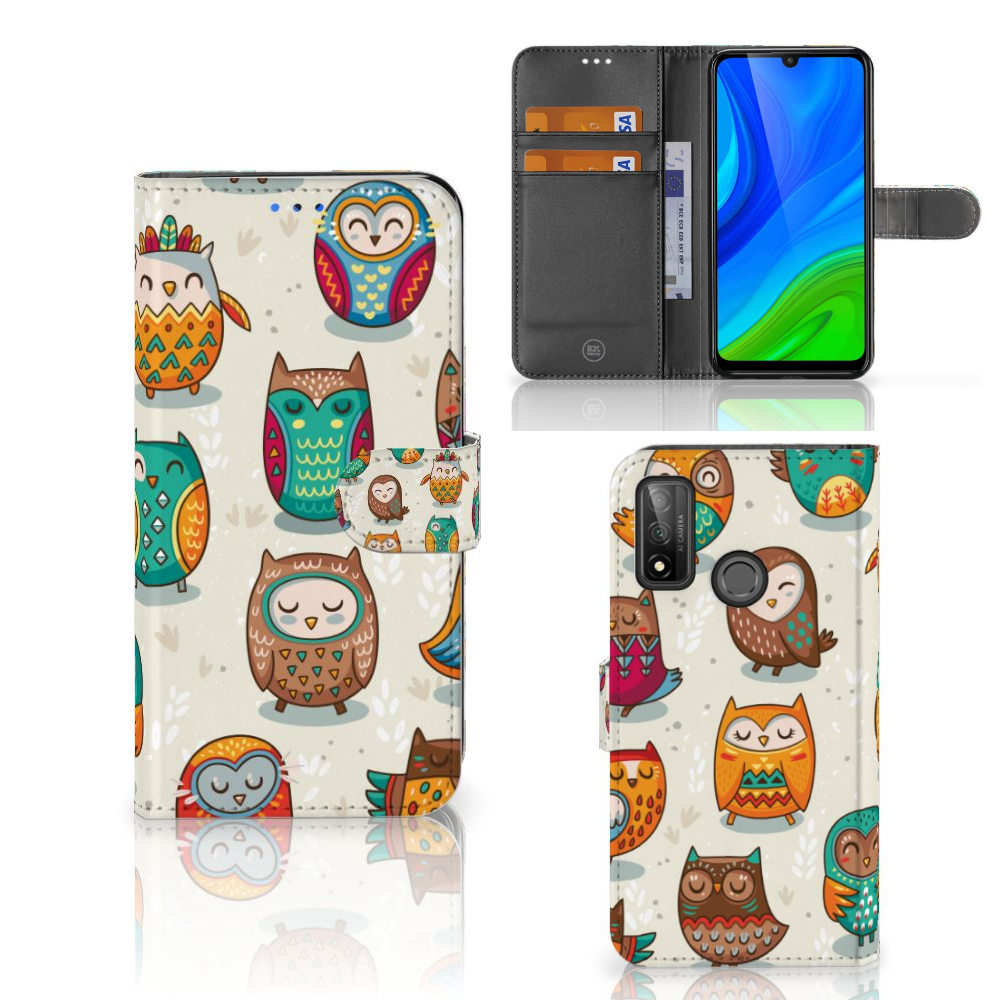Huawei P Smart 2020 Telefoonhoesje met Pasjes Vrolijke Uilen