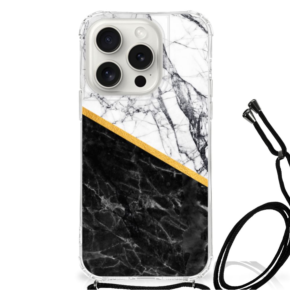 iPhone 15 Pro Anti-Shock Hoesje Marmer Wit Zwart - Origineel Cadeau Man B2C Telecom