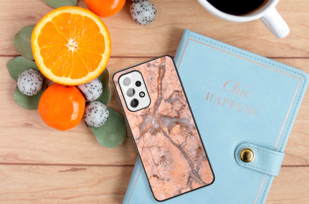 Samsung Galaxy A73 Marmeren Print Telefoonhoesje Marmer Oranje B2C Telecom