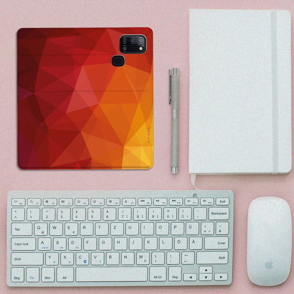 Stand Case voor Samsung Galaxy A21s Polygon Red - B2C Telecom