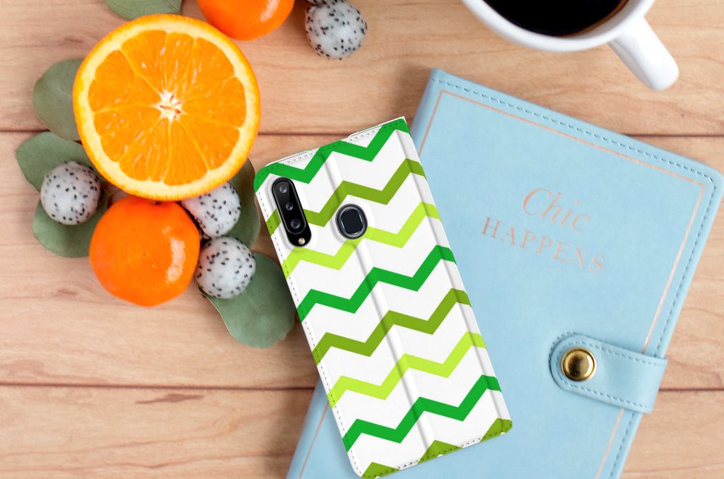 Samsung Galaxy A20s Hoesje met Magneet Zigzag Groen - B2C Telecom