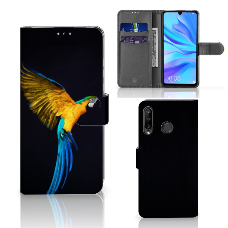 Huawei P30 Lite (2020) Telefoonhoesje met Pasjes Papegaai