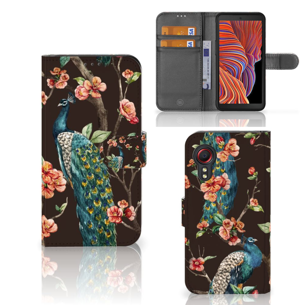 Samsung Galaxy Xcover 5 Telefoonhoesje met Pasjes Pauw met Bloemen