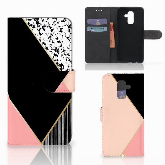 Samsung Galaxy A6 Plus 2018 Book Case Zwart Roze Vormen