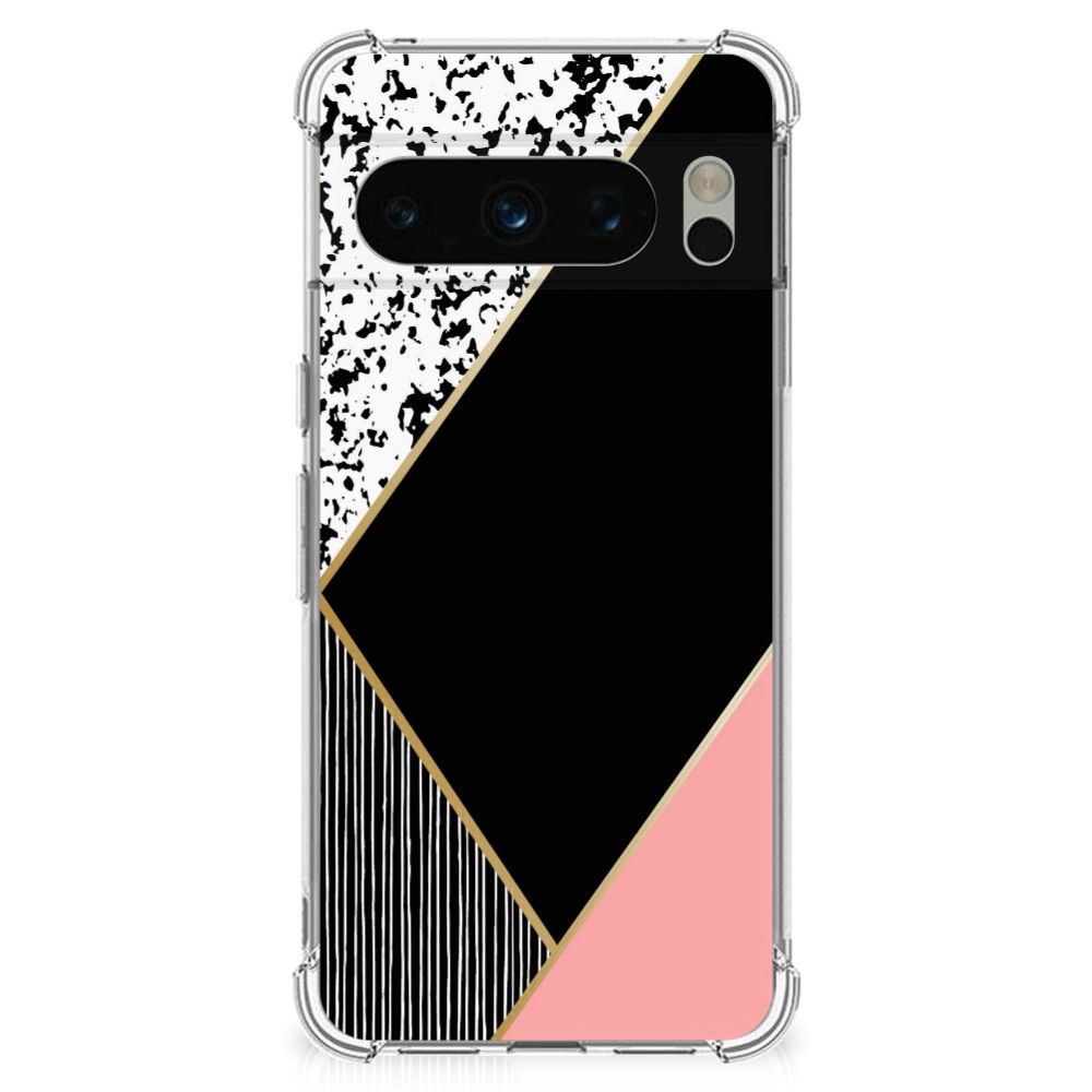 Google Pixel 8 Pro Shockproof Case Zwart Roze Vormen