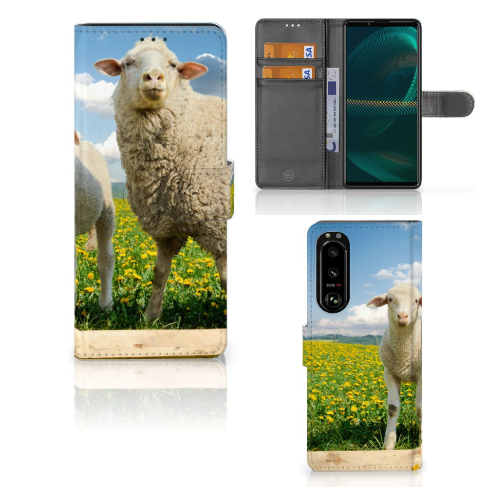 Sony Xperia 5III Telefoonhoesje met Pasjes Schaap en Lammetje