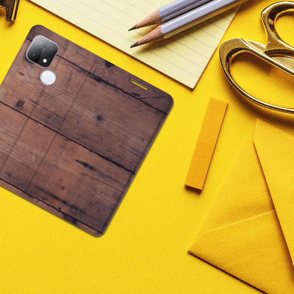 OPPO A15 Book Wallet Case Old Wood - B2C Telecom