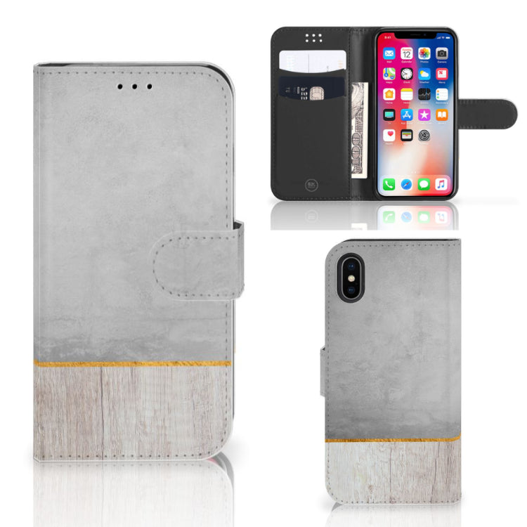 Apple iPhone X | Xs Book Style Case Wood Concrete