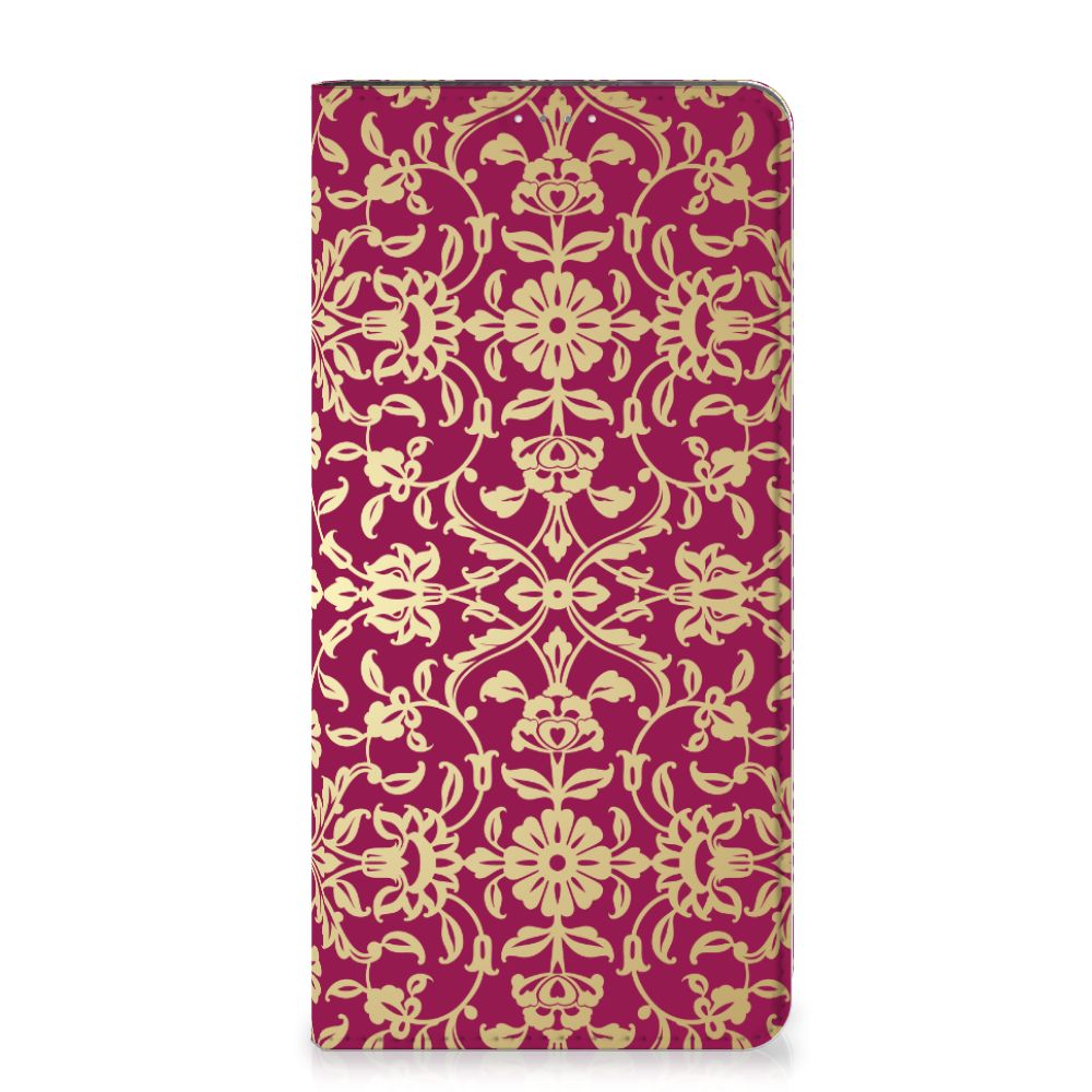 Telefoon Hoesje Samsung Galaxy A14 4G Barok Pink met sierlijk Barok design en gouden bloemen.