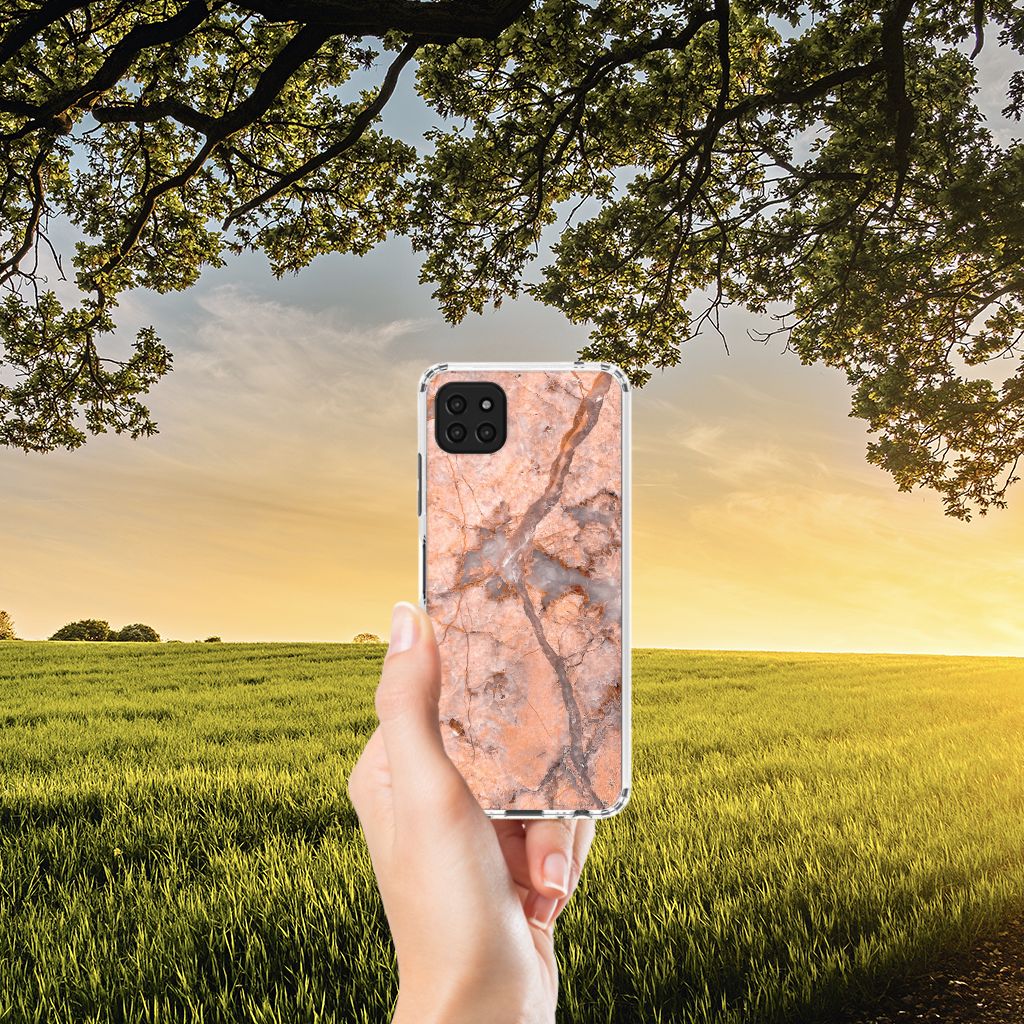 Samsung Galaxy A22 5G Anti-Shock Hoesje Marmer Oranje B2C Telecom