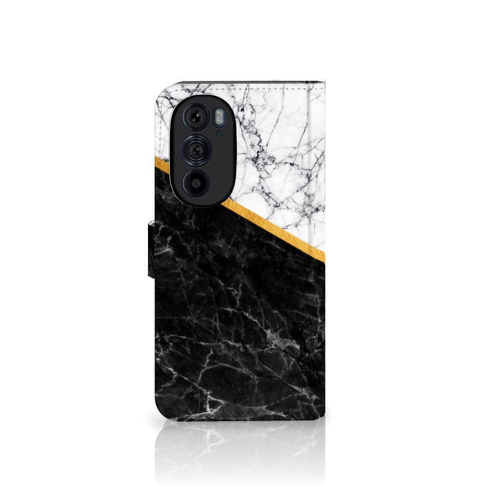 Motorola Edge 30 Pro Bookcase Marmer Wit Zwart - Origineel Cadeau Man