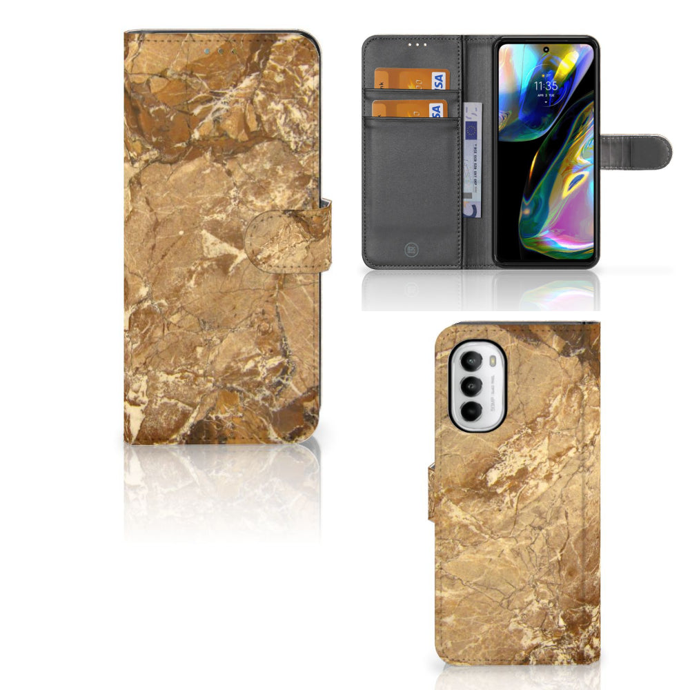 Motorola Moto G52 | Moto G82 Bookcase Marmer Creme met luxe marmerdesign en pasjesvak