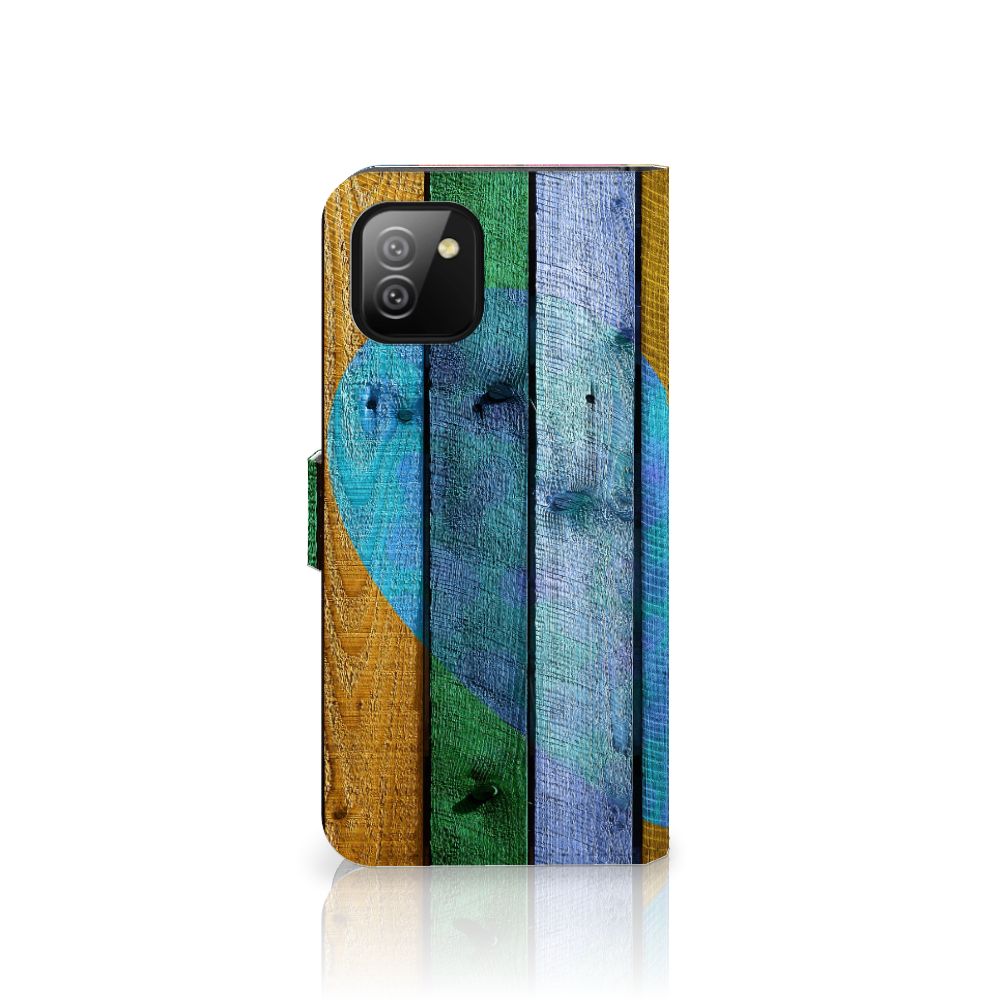 Samsung Galaxy A03 Book Style Case Wood Heart - Cadeau voor je Vriend