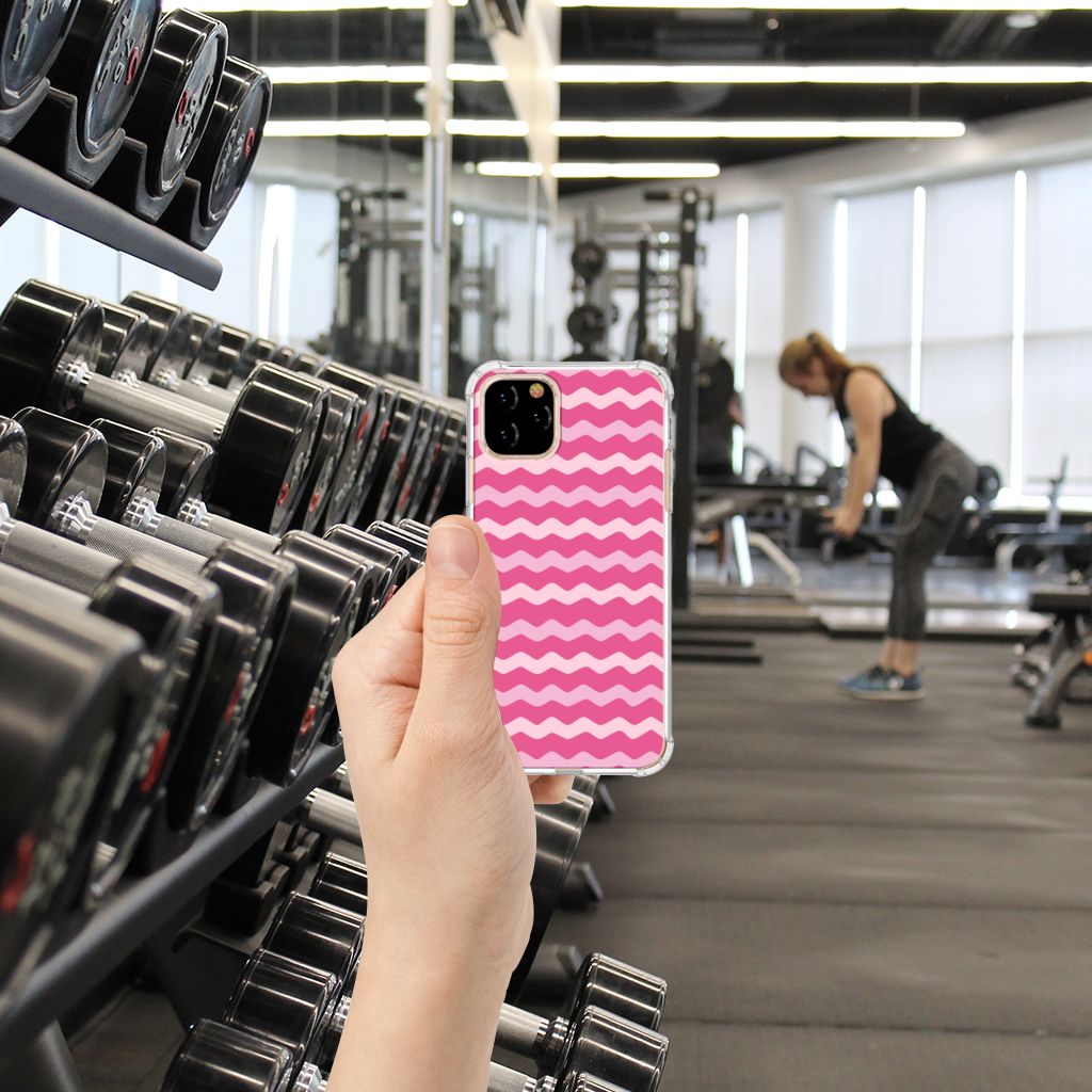 Apple iPhone 11 Pro Doorzichtige Silicone Hoesje Waves Pink