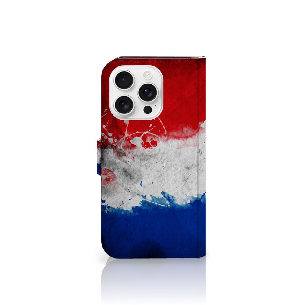 iPhone 16 Pro Bookstyle Case Nederland met artistiek design van de Nederlandse vlag