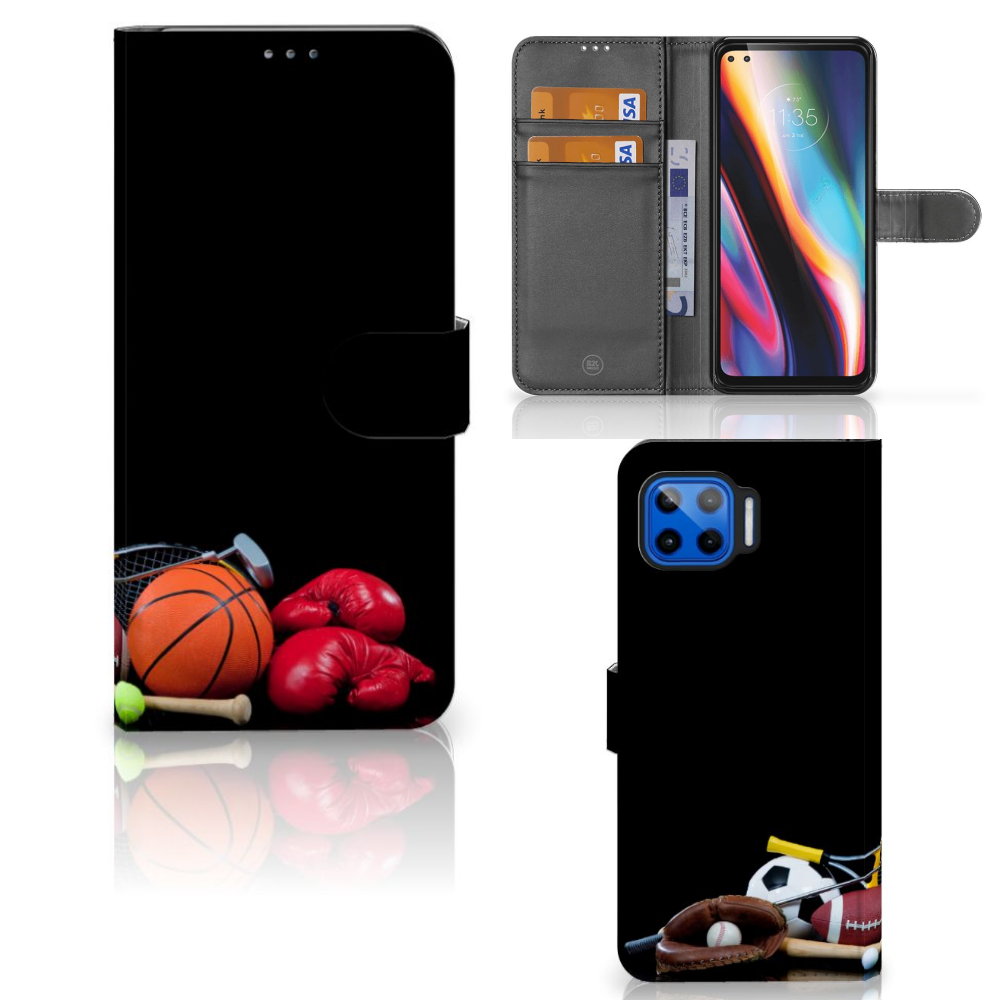 Motorola Moto G 5G Plus Wallet Case met Pasjes Sports met sportafbeeldingen en meerdere houders voor pasjes en geld