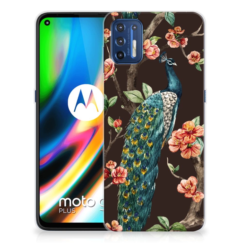 Motorola Moto G9 Plus TPU Hoesje Pauw met Bloemen