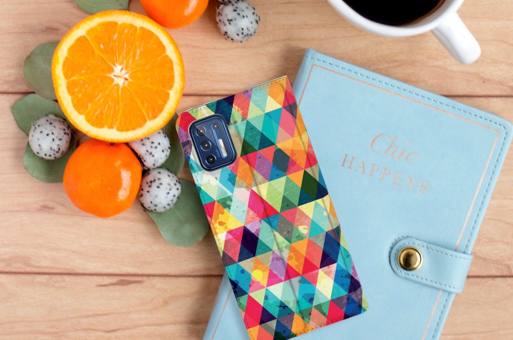 Motorola Moto G9 Plus Hoesje met Magneet Geruit - B2C Telecom