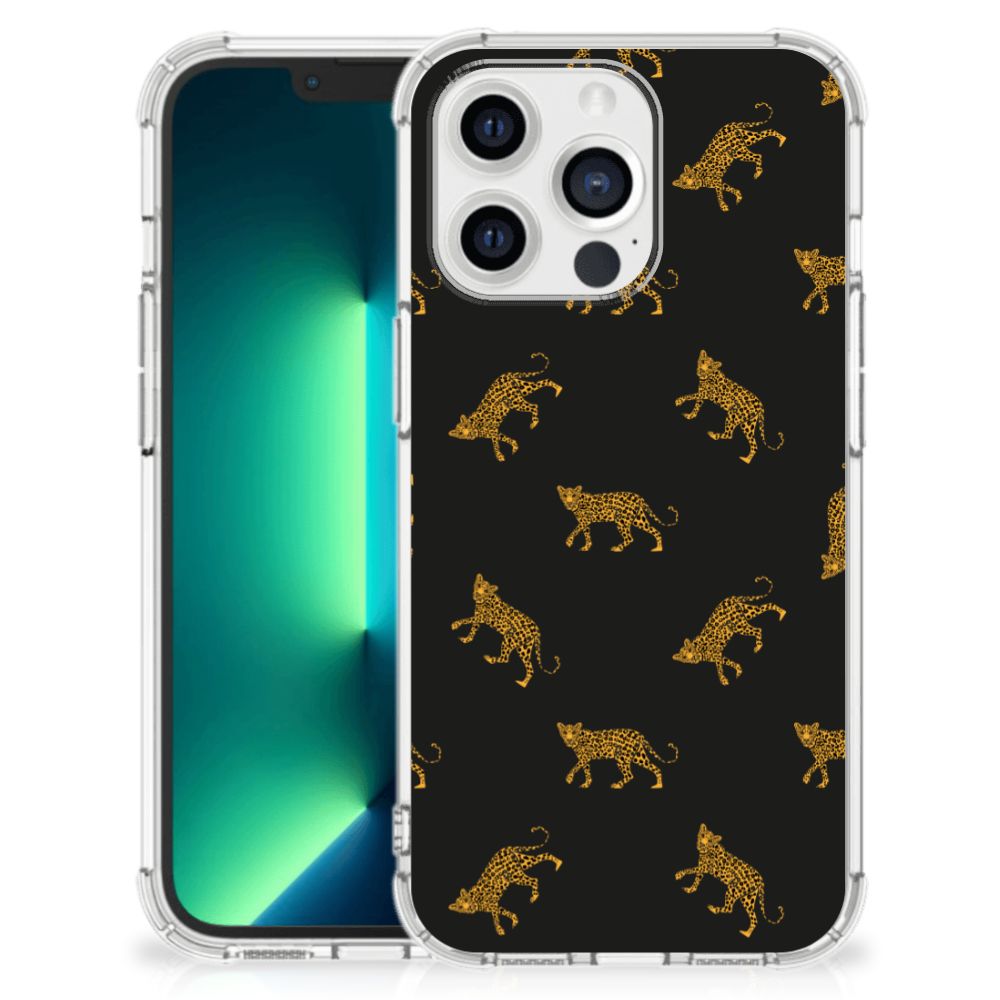 Case Anti-shock voor iPhone 13 Pro Max Leopards met luipaardenprint op een lichte behuizing.