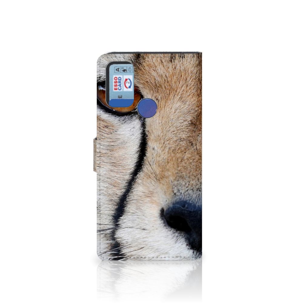 Alcatel 1S (2021) Telefoonhoesje met Pasjes Cheetah met close-up cheeta afbeelding