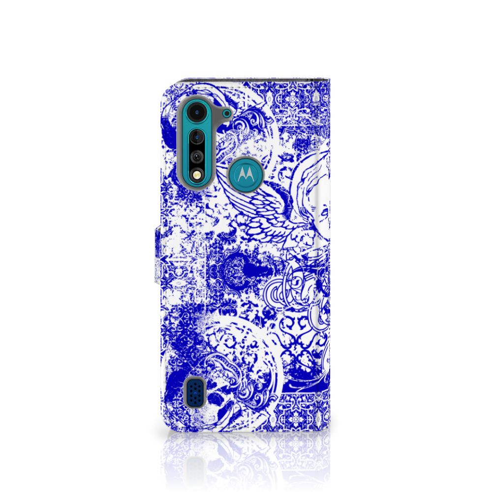 Telefoonhoesje met Naam Motorola G8 Power Lite Angel Skull Blauw