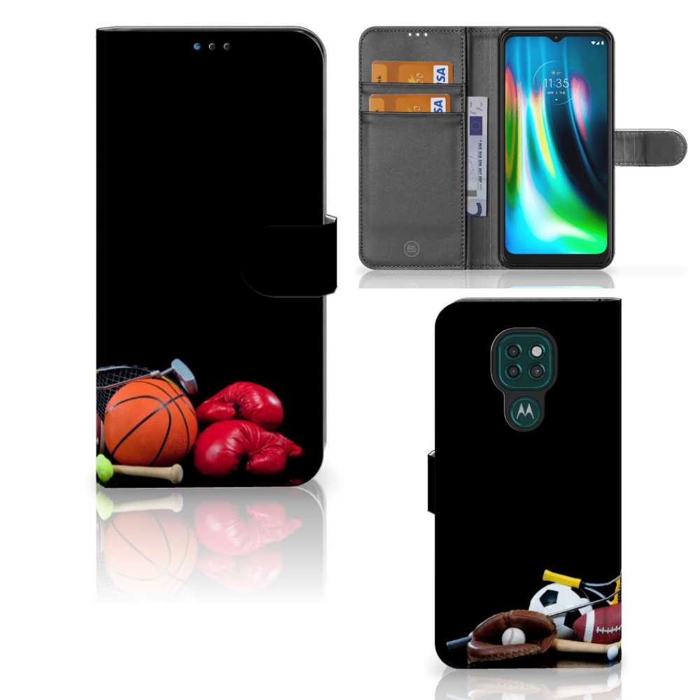 Motorola Moto G9 Play | E7 Plus Wallet Case met Pasjes Sports met sportafbeeldingen en pasjeshouders
