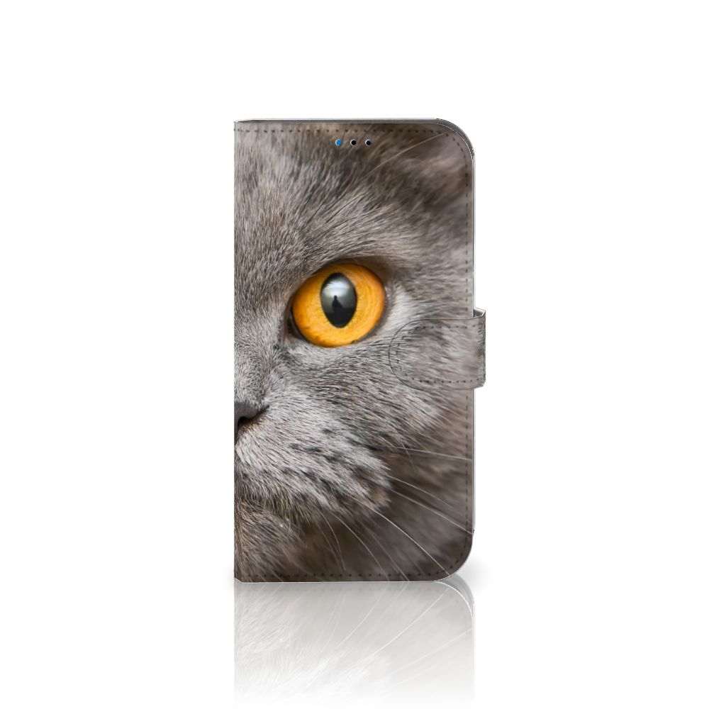 Telefoonhoesje met Pasjes iPhone 14 Pro Max Britse Korthaar met felgeel oog