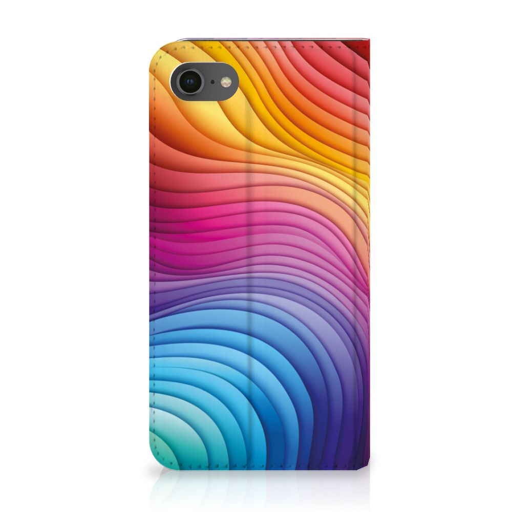 Stand Case voor iPhone 7 | 8 | SE (2020) | SE (2022) Regenboog met kleurrijk golfdesign
