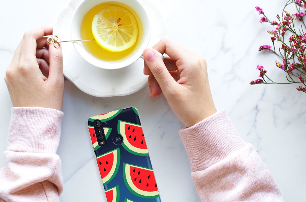Motorola Moto G8 Power Lite Siliconen Case Watermelons detail bovenaanzicht.