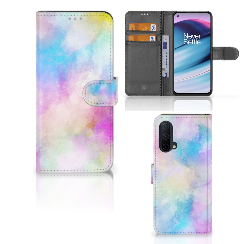 Hoesje OnePlus Nord CE 5G Watercolor Light met pastelkleuren en pasjeshouder, unieke en kleurrijke uitstraling.