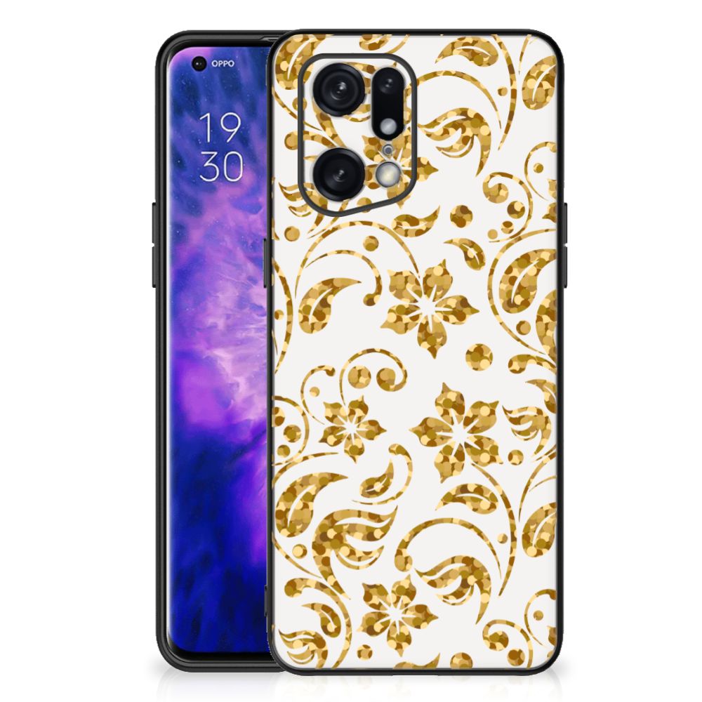 OPPO Find X5 Pro Bloemen Hoesje Gouden Bloemen