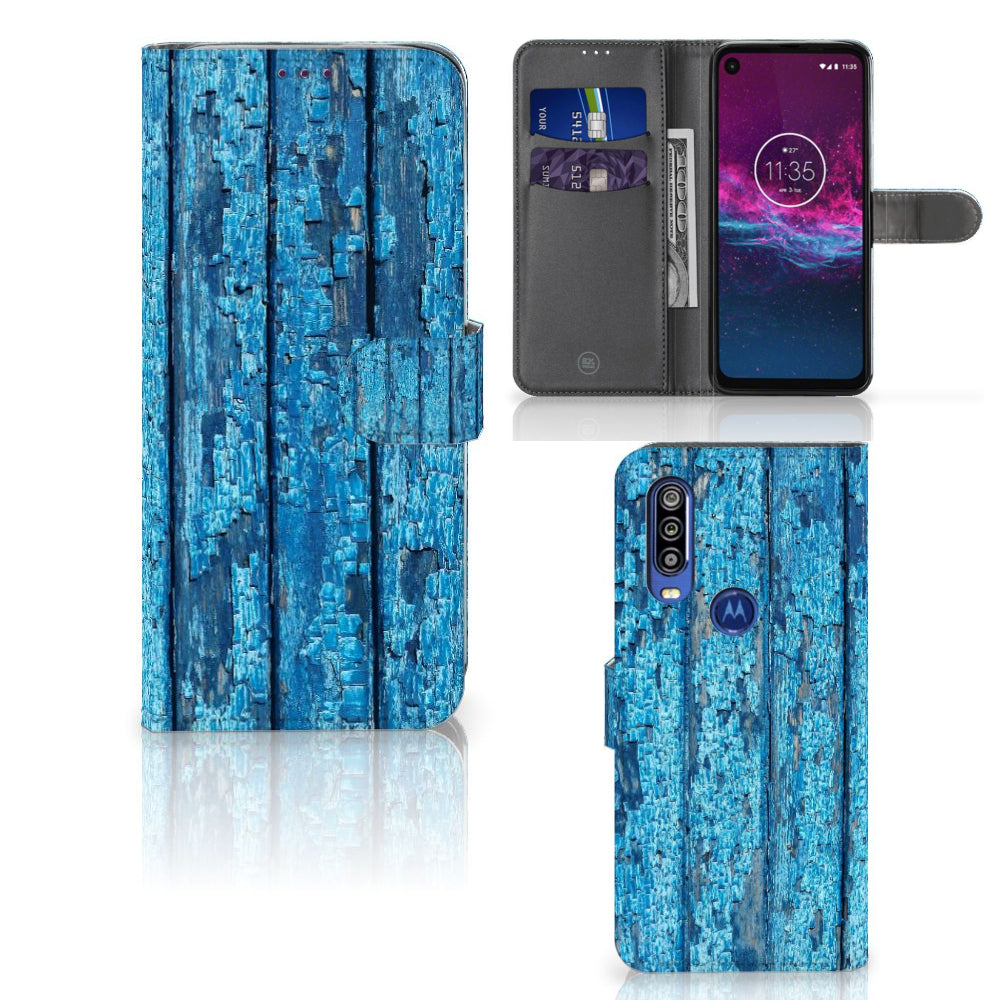 Motorola One Action Book Style Case Wood Blue
