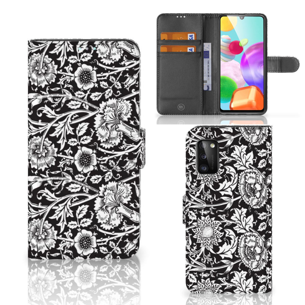 Samsung Galaxy A41 Hoesje Black Flowers