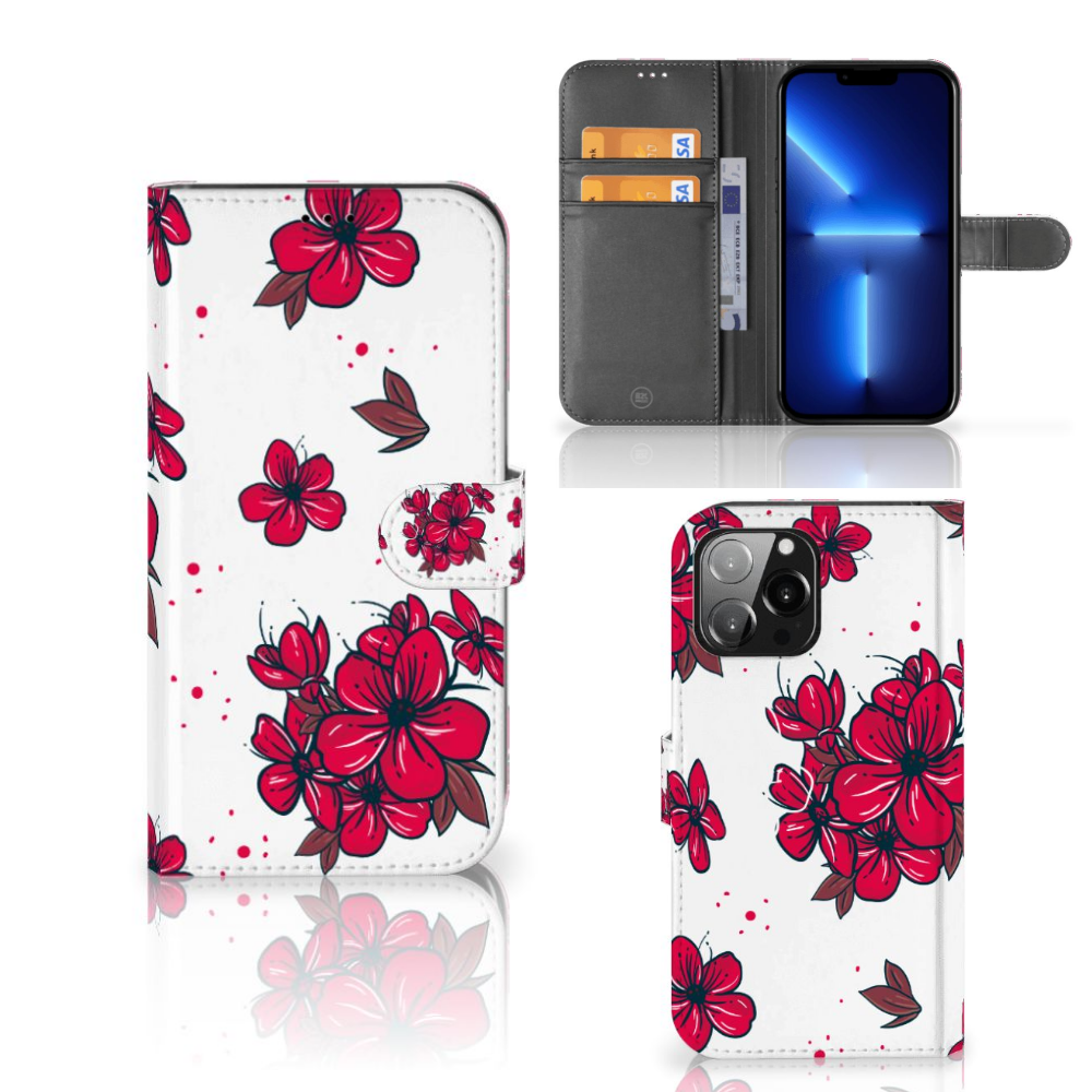iPhone 13 Pro Max Hoesje Blossom Red met bloesemdesign en witte achtergrond 🌸.
