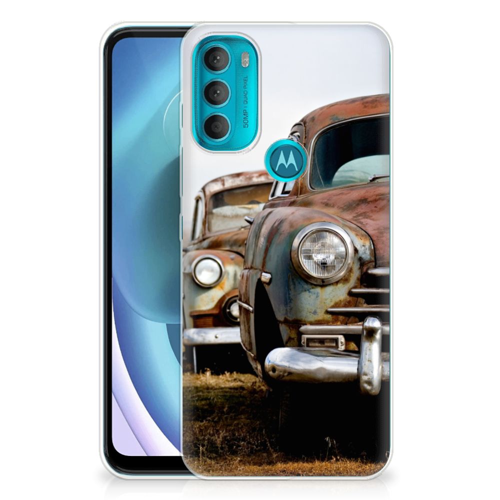 Motorola Moto G71 5G Siliconen Hoesje met foto Vintage Auto