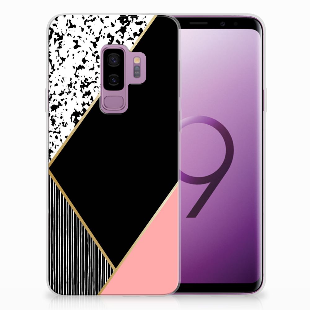 Samsung Galaxy S9 Plus TPU Hoesje Zwart Roze Vormen