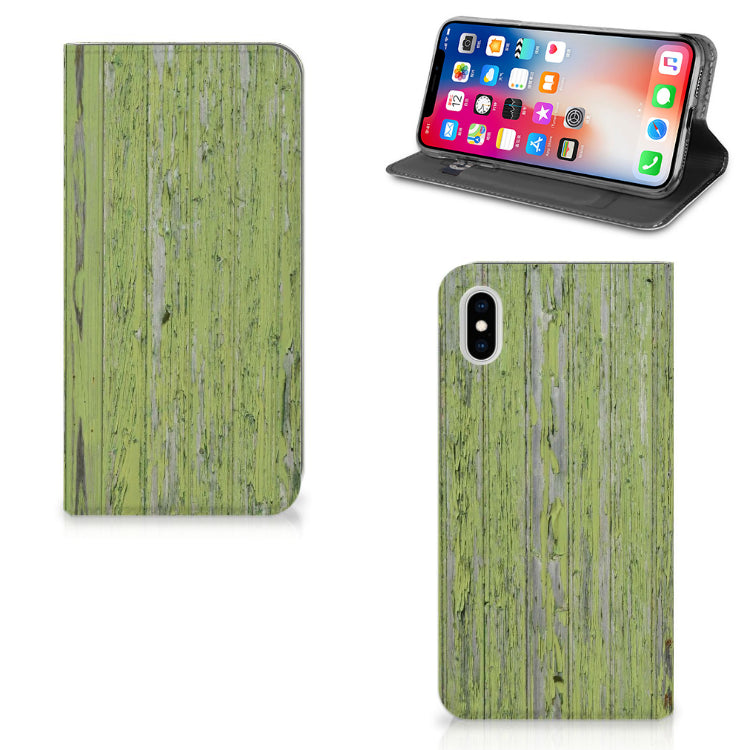 Apple iPhone Xs Max Book Wallet Case Green Wood