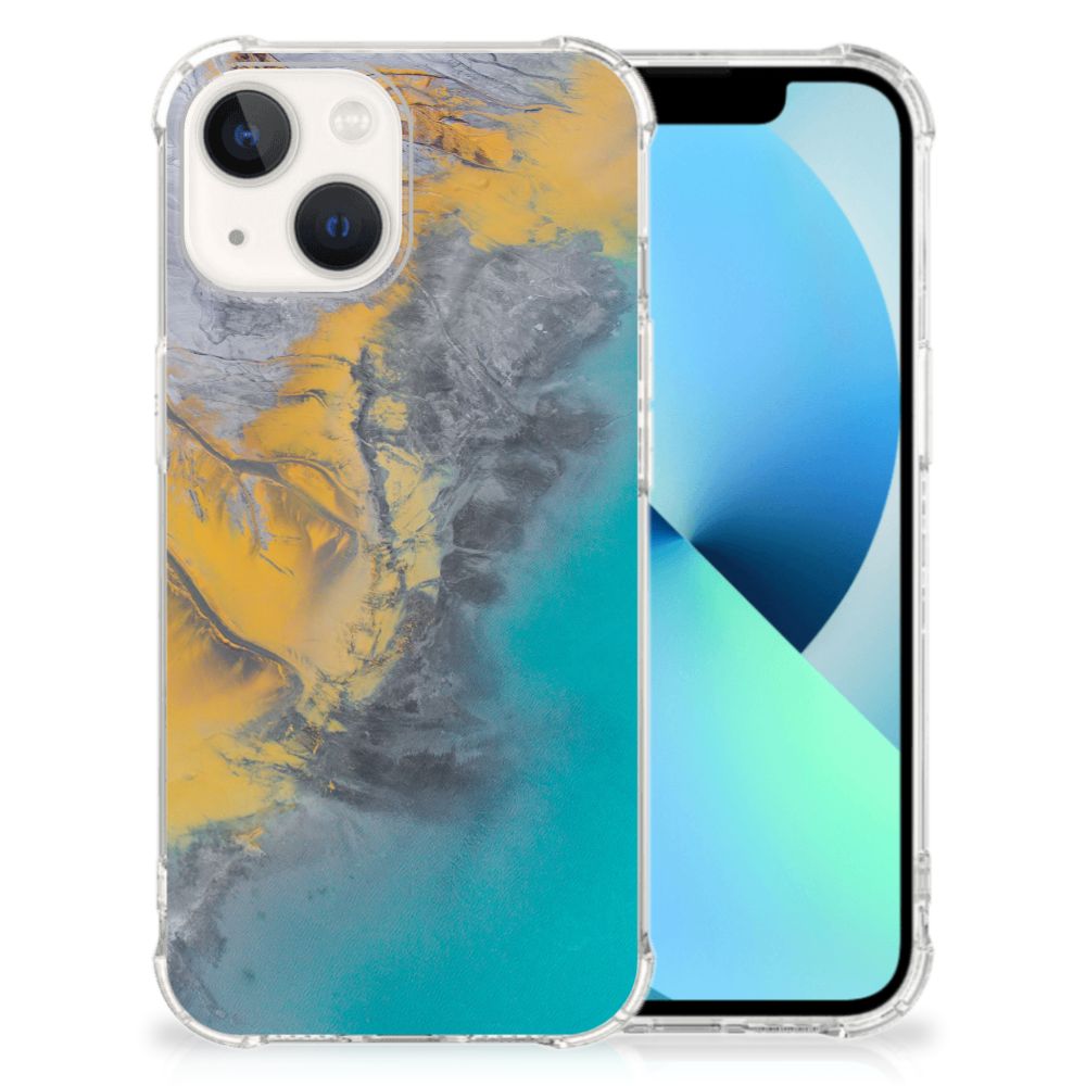 iPhone 13 Anti-Shock Hoesje Marble Blue Gold B2C Telecom