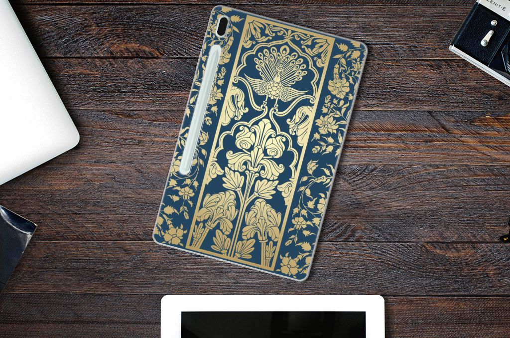 Samsung Galaxy Tab S7FE Siliconen Hoesje Beige Flowers - B2C Telecom