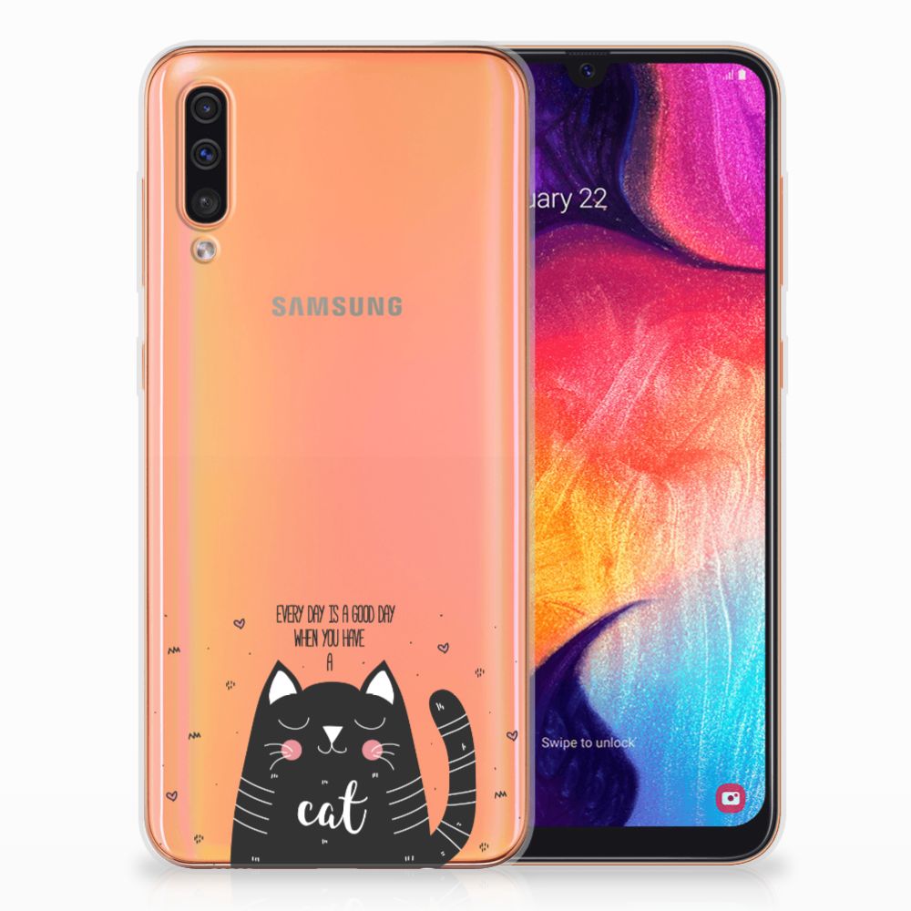 Samsung Galaxy A50 Telefoonhoesje met Naam Cat Good Day