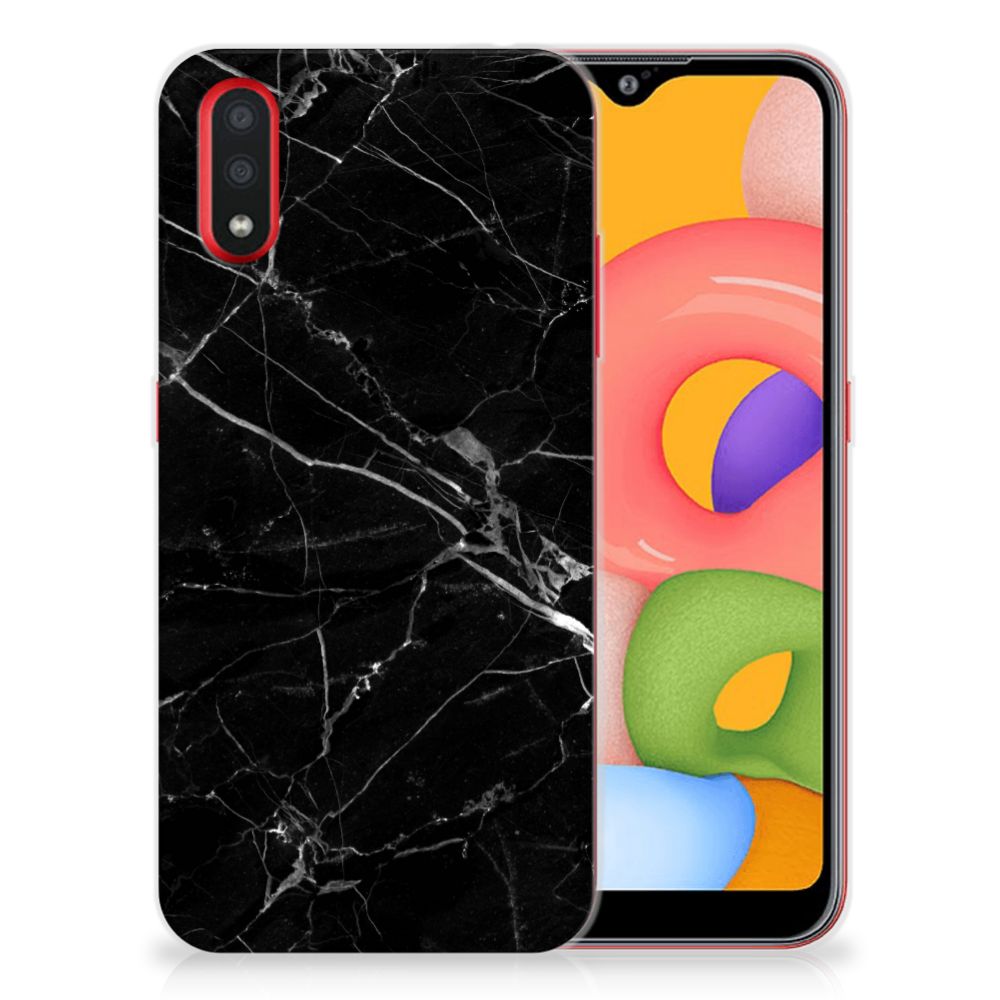 Samsung Galaxy A01 TPU Siliconen Hoesje Marmer Zwart - Origineel Cadeau Vader