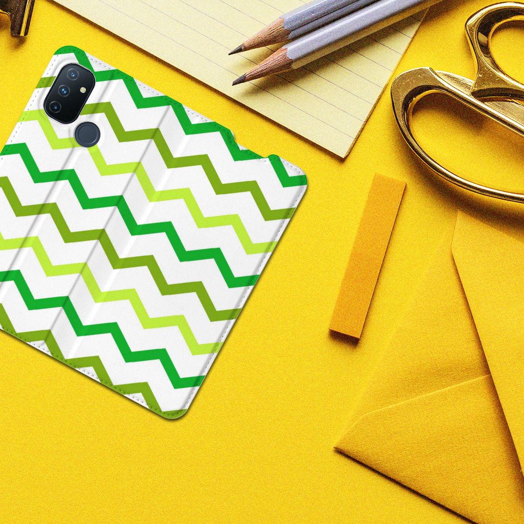 OnePlus Nord N100 Hoesje met Magneet Zigzag Groen - B2C Telecom