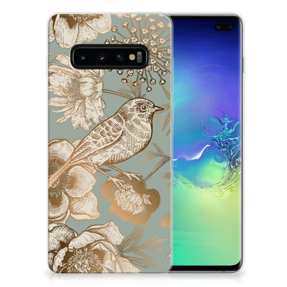 TPU Case voor Samsung Galaxy S10 Plus Vintage Bird Flowers