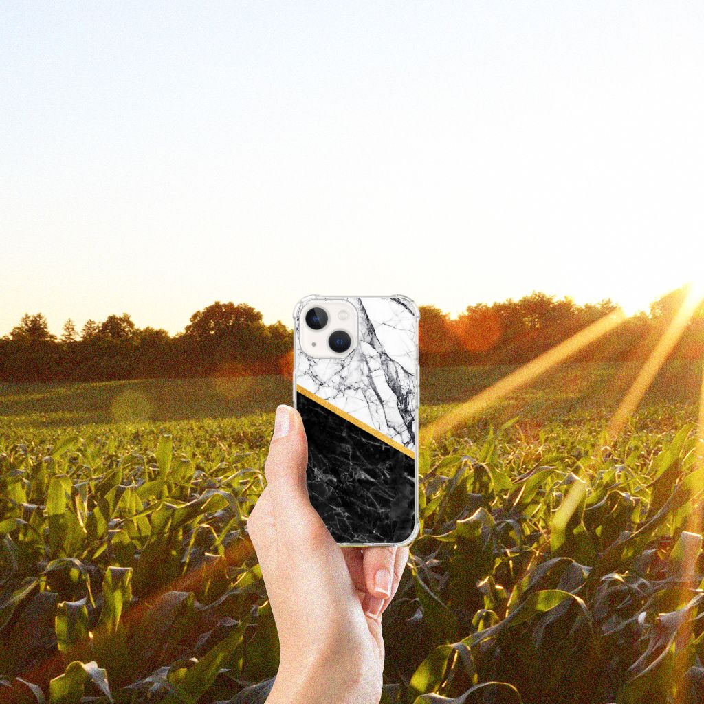 iPhone 13 mini Anti-Shock Hoesje Marmer Wit Zwart - Origineel Cadeau Man - B2C Telecom