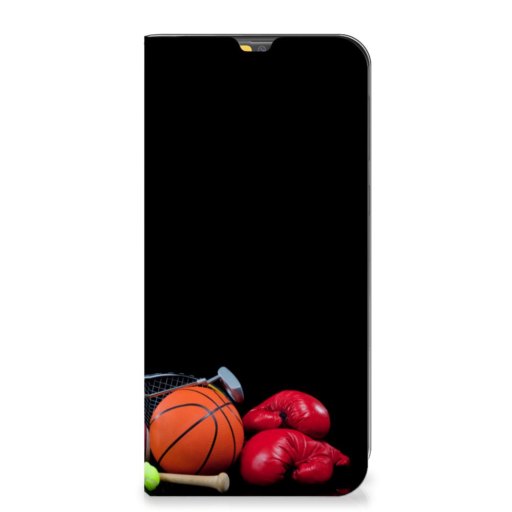 Samsung Galaxy M30s | M21 Hippe Standcase Sports with sports equipment design including a basketball and boxing gloves.