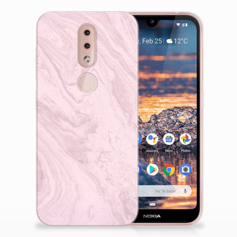 Nokia 4.2 TPU Siliconen Hoesje Marble Pink - Origineel Cadeau Vriendin
